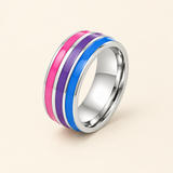 Bisexual ring with pink, purple and blue stripes on an ivory background
