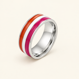 Orange, white and pink striped ring