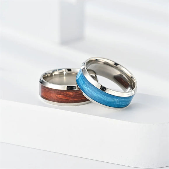 Enamel Wood Grain Ring Set