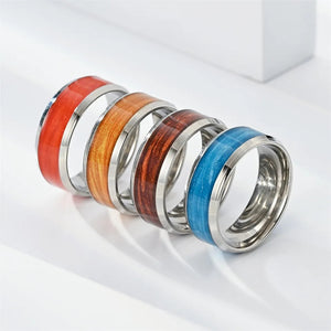 Enamel Wood Grain Ring Set