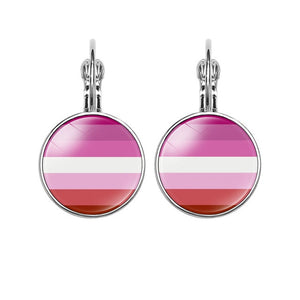 Gay Pride Drop Earring  Lesbian Flag Photo 16MM Glass Cabochon Jewelry Trendy Lever Back Earrings