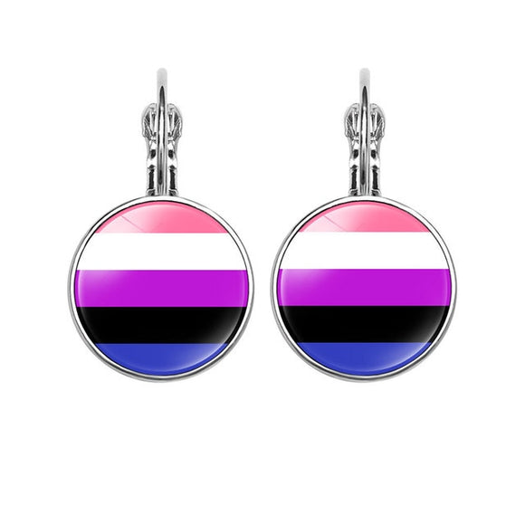 Gay Pride Drop Earring Gender-Fluidity 16MM Glass Cabochon Jewelry Trendy Lever Back Earrings