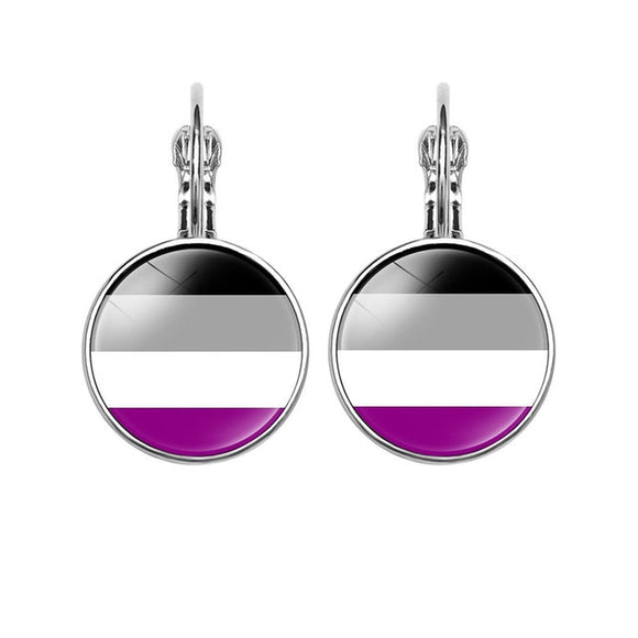 Gay Pride Drop Earring  Asexual Pride Flag Photo 16MM Glass Cabochon Jewelry Trendy Lever Back Earrings