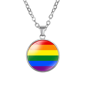 Gay Pride Necklace Rainbow Flag Pride LGBT Pendant Unique Design Glass Necklace Men Women Jewelry Gift