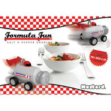 FORMULA FUN SALT AND PEPPER SHAKERS